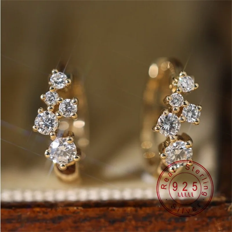 S925 Sterling Silber 18K Vergoldete Einfache CZ Huggie Creolen, Funkelnder Ohrschmuck für Damen als Geschenk