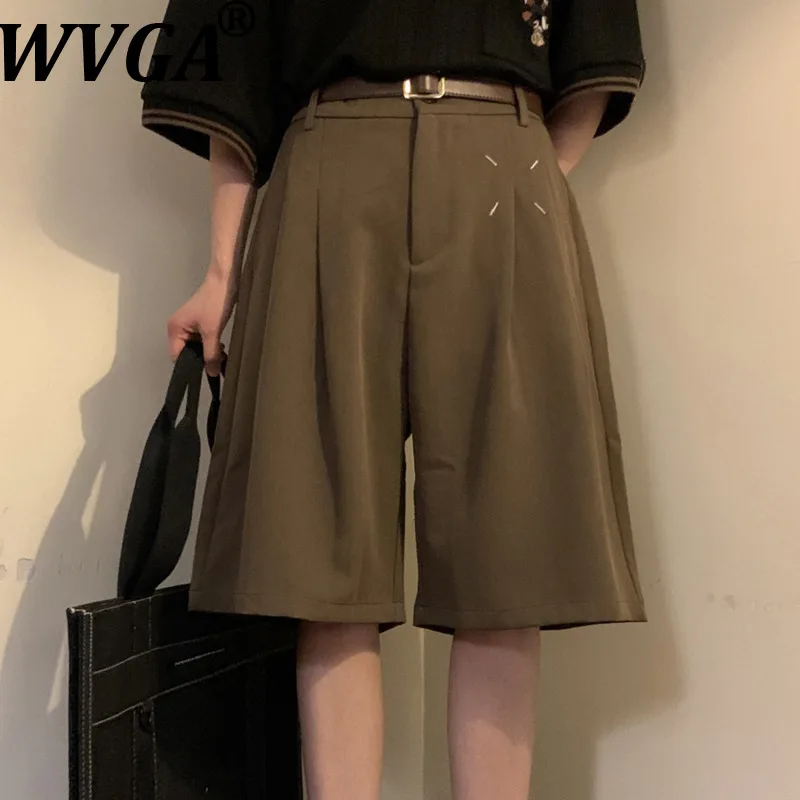 WVGA Summer New Men Tide Trendy Japanese Retro Simple Solid Color Style Niche Chic Casual Wide-Leg Shorts Streetwear Ins W18293