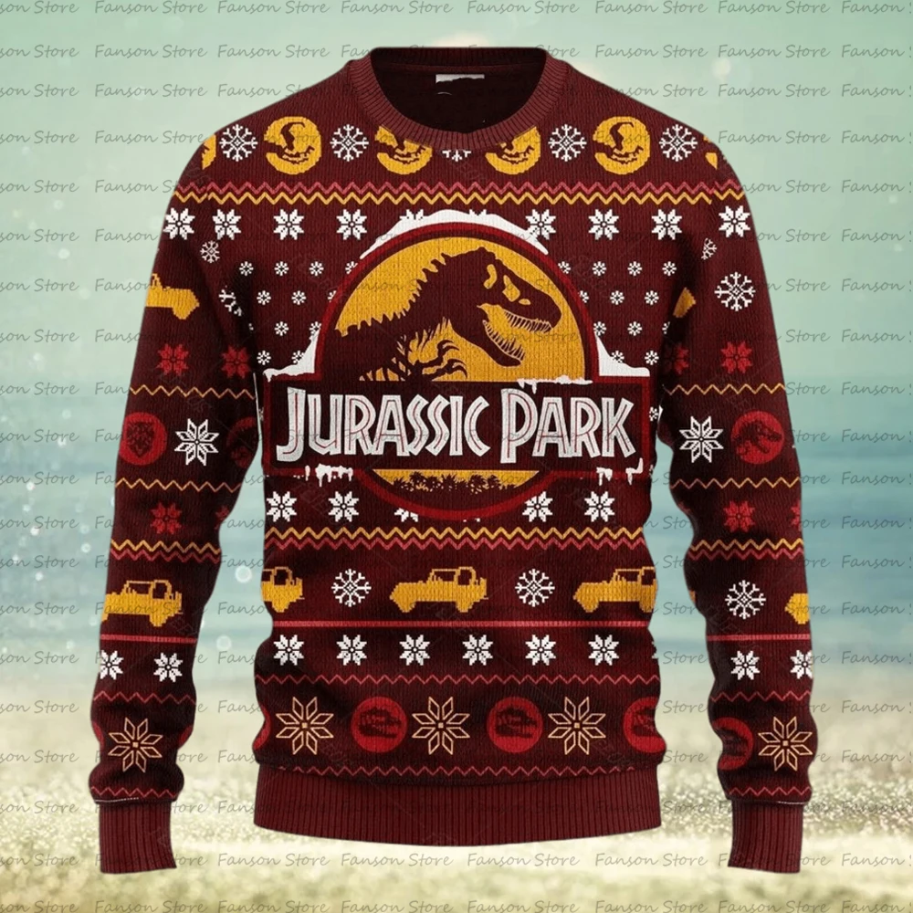 2024 Autumn/Winter Men's Jurassic Park Christmas Head Ugly Christmas Hoodie Women's Casual Sports Party Hoodie