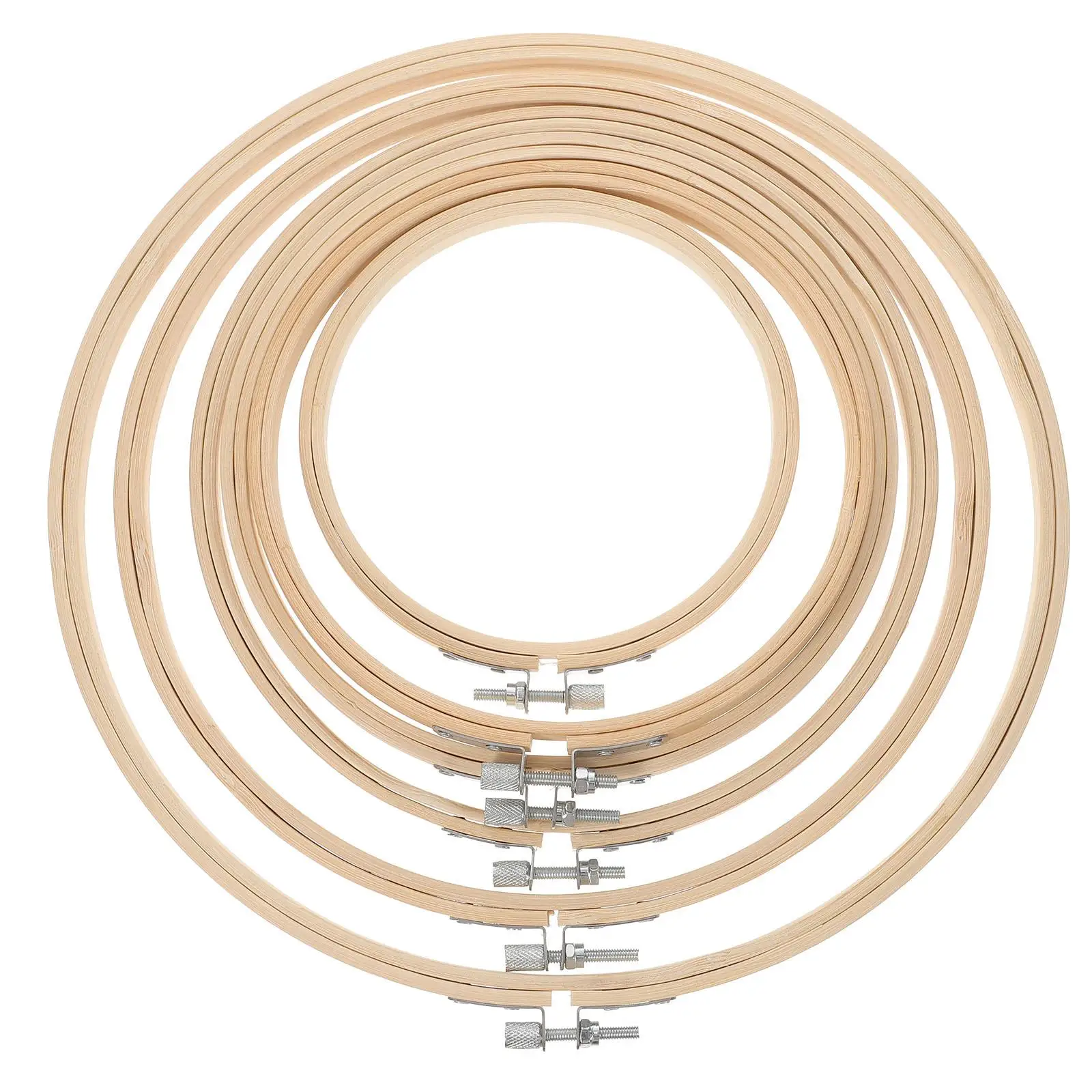 

6 Pcs The Circle Cross Stitch Embroidery Frames and Stands Bamboo Adjustable Stitching Hoops