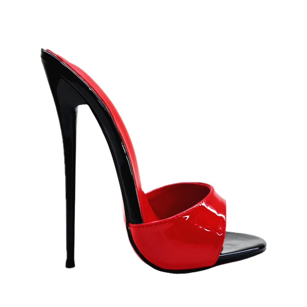 

16cm Lacquered Heel Peep Toe Mules Sexy Stiletto Slippers Multicolor Patent Leather Handmade Slippers Extreme Summer High Heels
