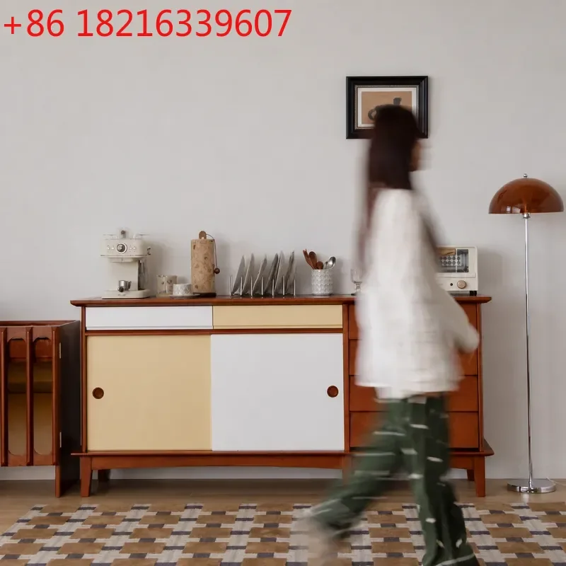 YAOSolid Wood Dining Side Cabinet Kitchen Wall Unit Multi Functional Sintered Stone Retro Tea Coffee Cabinet for Living Room
