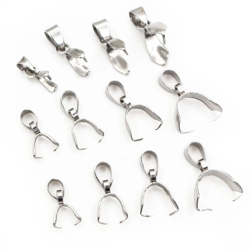 50pcs Stainless Steel Pendant Pinch Bail Clasps Necklace Hooks Clips Connector DIY Jewelry Making Findings Accessories