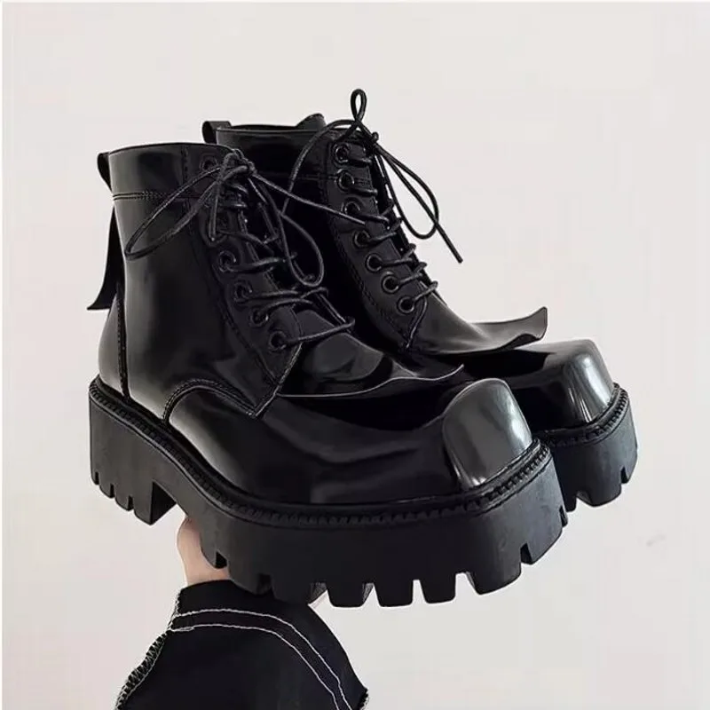 Vintage Bandage Ridding Boots for men Fashion High top Thick heel Black Chelse Boots Shoes