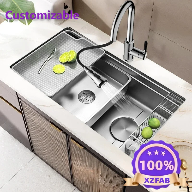 Factory Direct 2026 High Quality 304 Stainless Steel Kitchen Sink Left Side Drainage Black Silver Large Single Slot Nano Handmad
