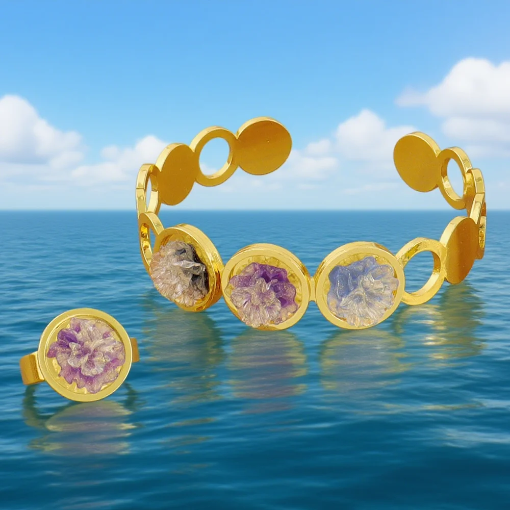 

Dubai Gold Plated Dopamine Color Bracelet Charm Ring Set for Women African Noble Design Jewelry Gift for Party Wedding