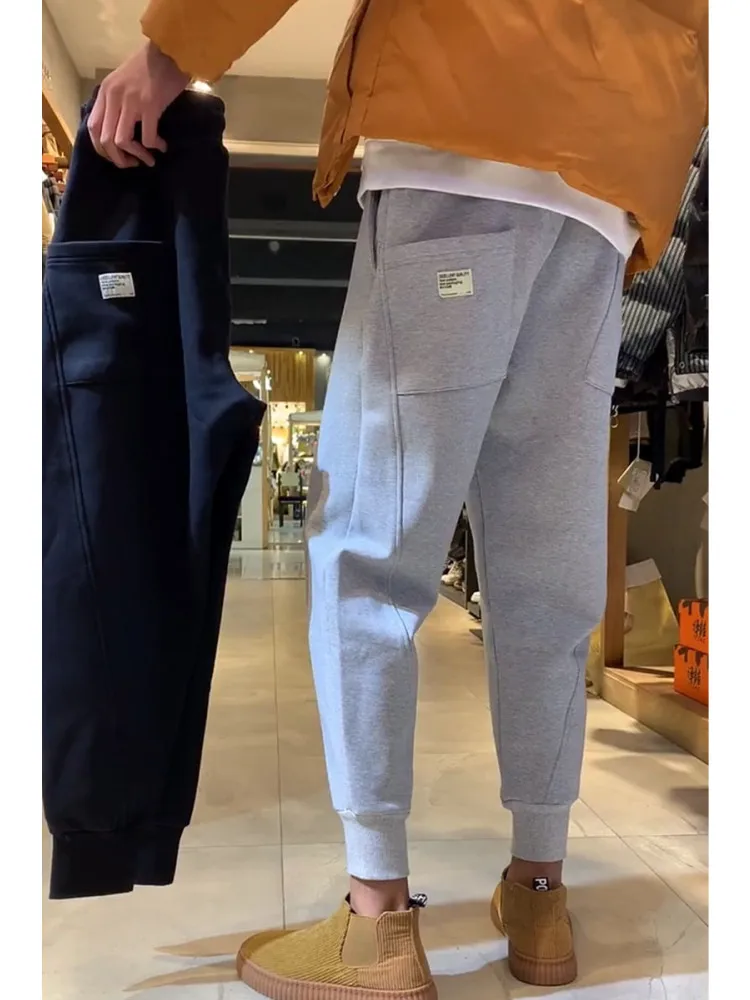 

Trendy Fce Lined Thiened Casual Long Pants Harajuku Sle Nine Points Slim Fit Sweatpants Sports Men's Loose Fit Trousers