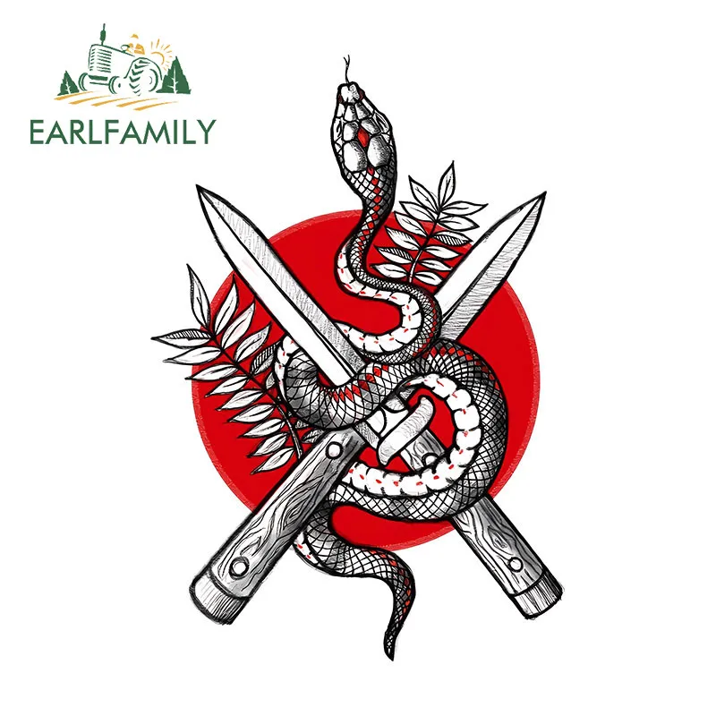 EARLFAMILY Snake with Sword Car Sticker Personality Motorcycle Helmet Suitcase Vinyl Decals Scratch-Proof Car Door Protector