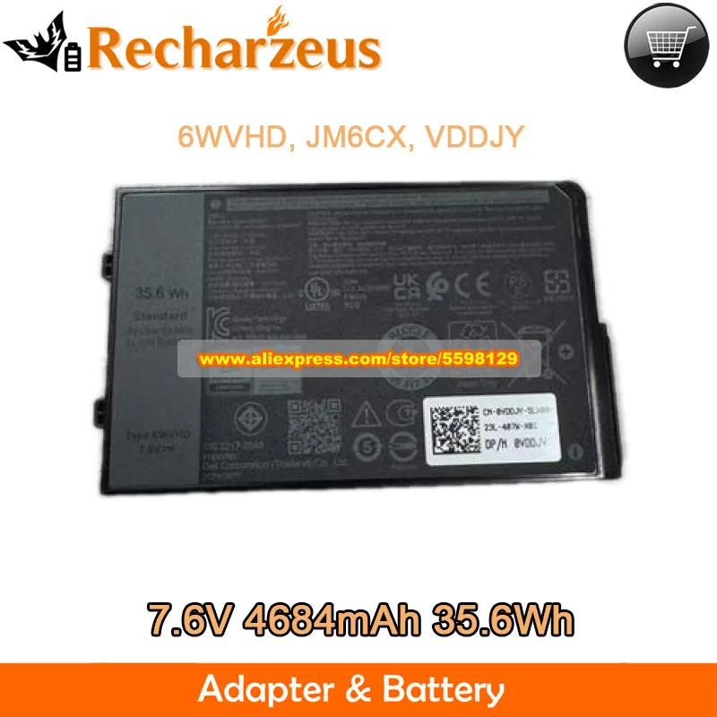 

Genuine VDDJY Battery 7.6V 4684mAh 35.6Wh for DELL Latitude 7230 Rugged Extreme Laptop Battery 6WVHD JM6CX