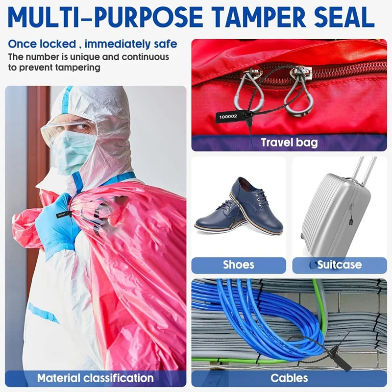 1000 Pcs Plastic Tamper Seals Fire Extinguisher Tags Security Tags Seals Safety Numbered Zip Ties Labels