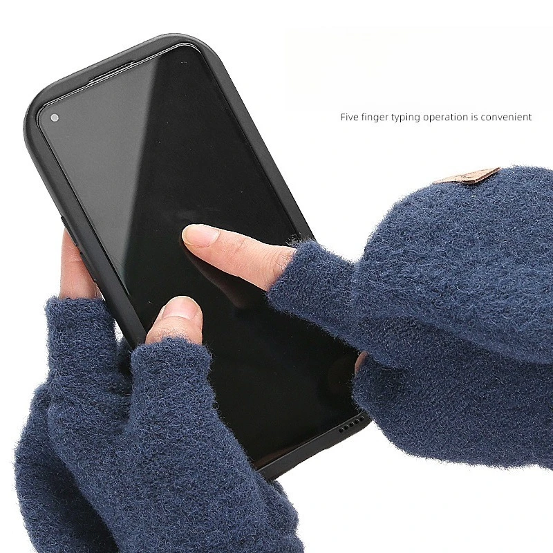 Solid Color Simple Half-finger Flip Gloves Thickened Crystal Velvet Thermal Electric Gloves Electric Heating USB Heating Gloves