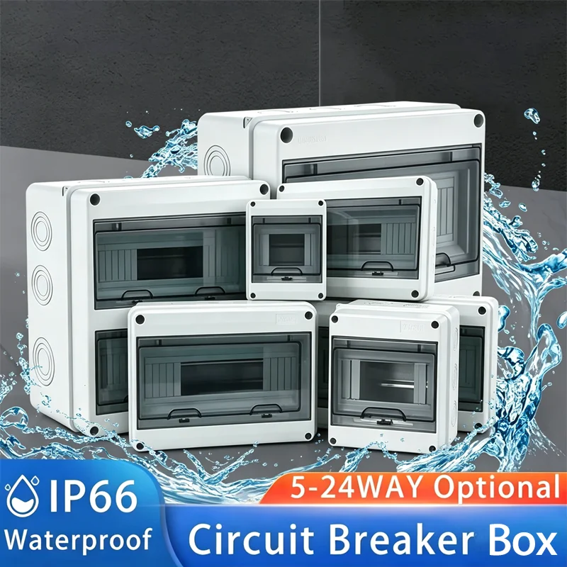 HT Series Plastic Outdoor Electrical Junction Box IP65 Waterproof Distribution Box Circuit Breaker Switch 5/8/12/15/18/24WAY