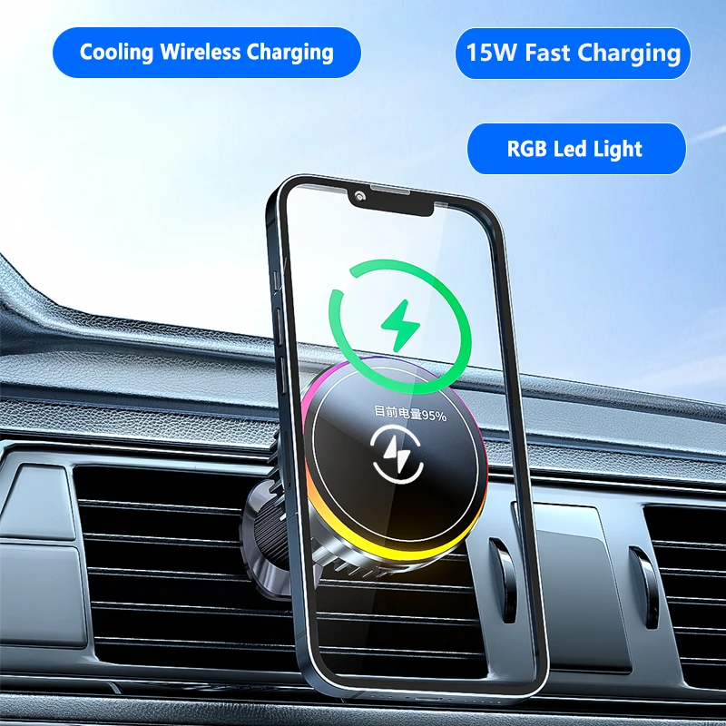 

Cooling Magnetic Wireless Car Charger cradle for iPhone 12-16 Pro Max Magsafe Car phone holder 15W fast Charging accessories