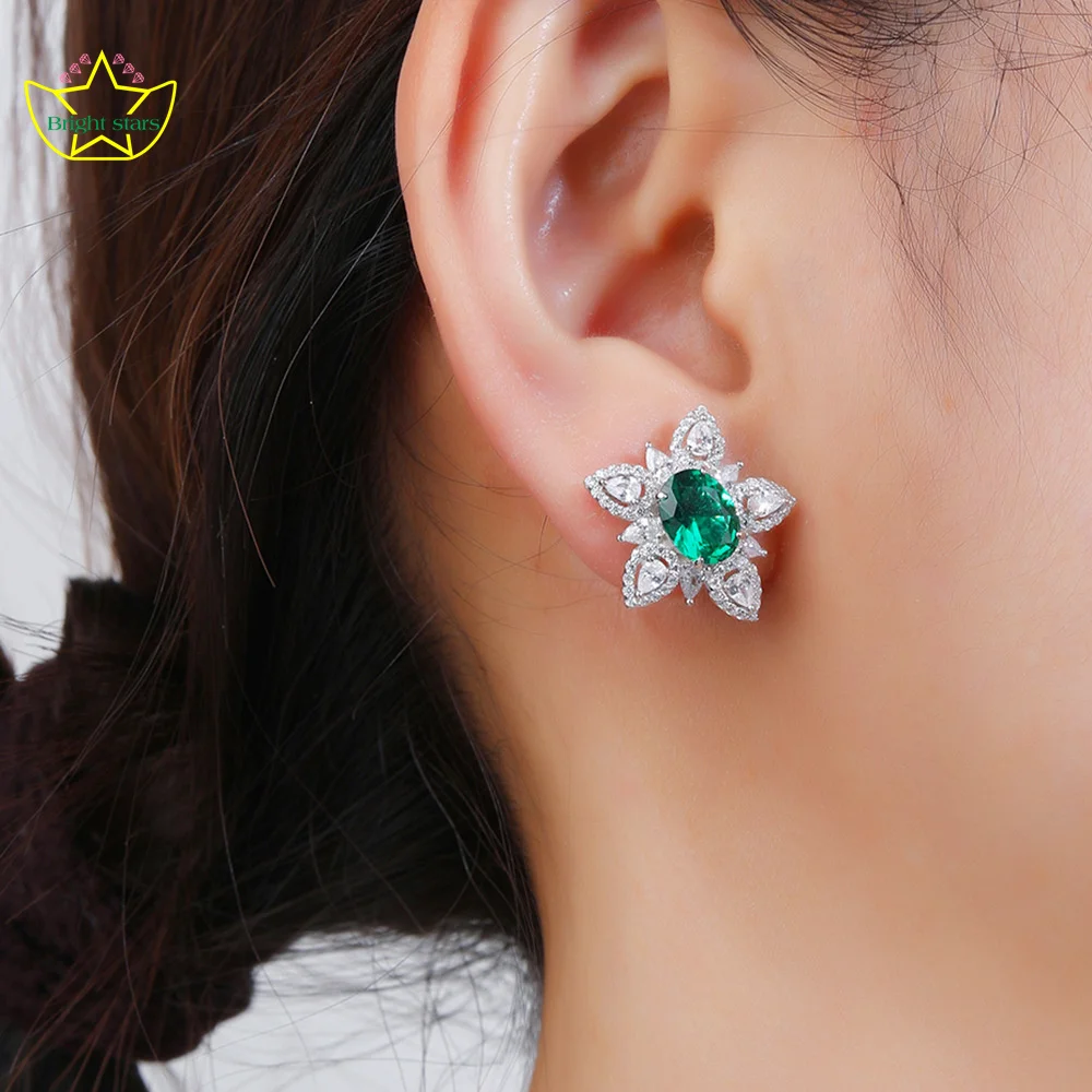 Bright Stars Little Star Stud Earrings s925 sterling silver emerald earrings for Women Ice Ling Flower Light luxury stud