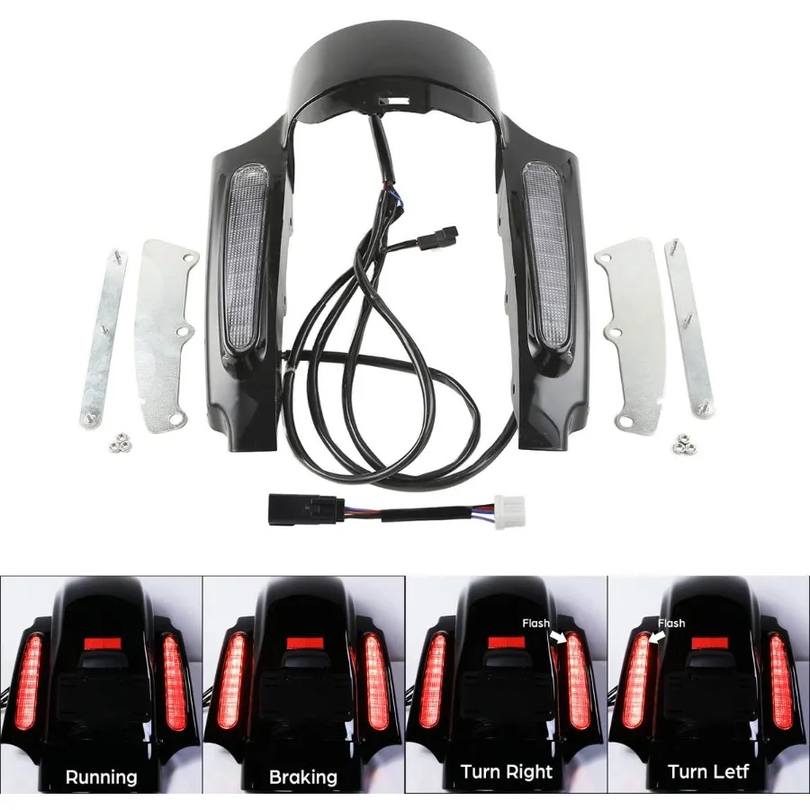 

Rear fender fascia set with integrated LED stop tail turn signal lights for Harley Davidson Touring Models Road King Electra Gl