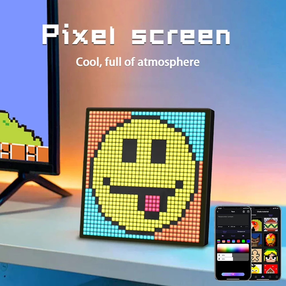 Smart LED Pixel Display Nightlight, Controle App, Tela Programável, Texto DIY, Animação Photo Frame, Pixel Art, Home Decor, Sala de jogos