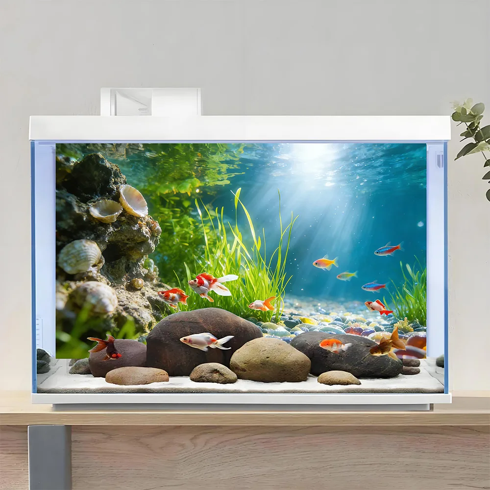 Shell Reefs, Seaweeds, Fish Tank Background Painting, Aquarium Painting Sticker, Front Self-Adhesive, Landscape Ornaments