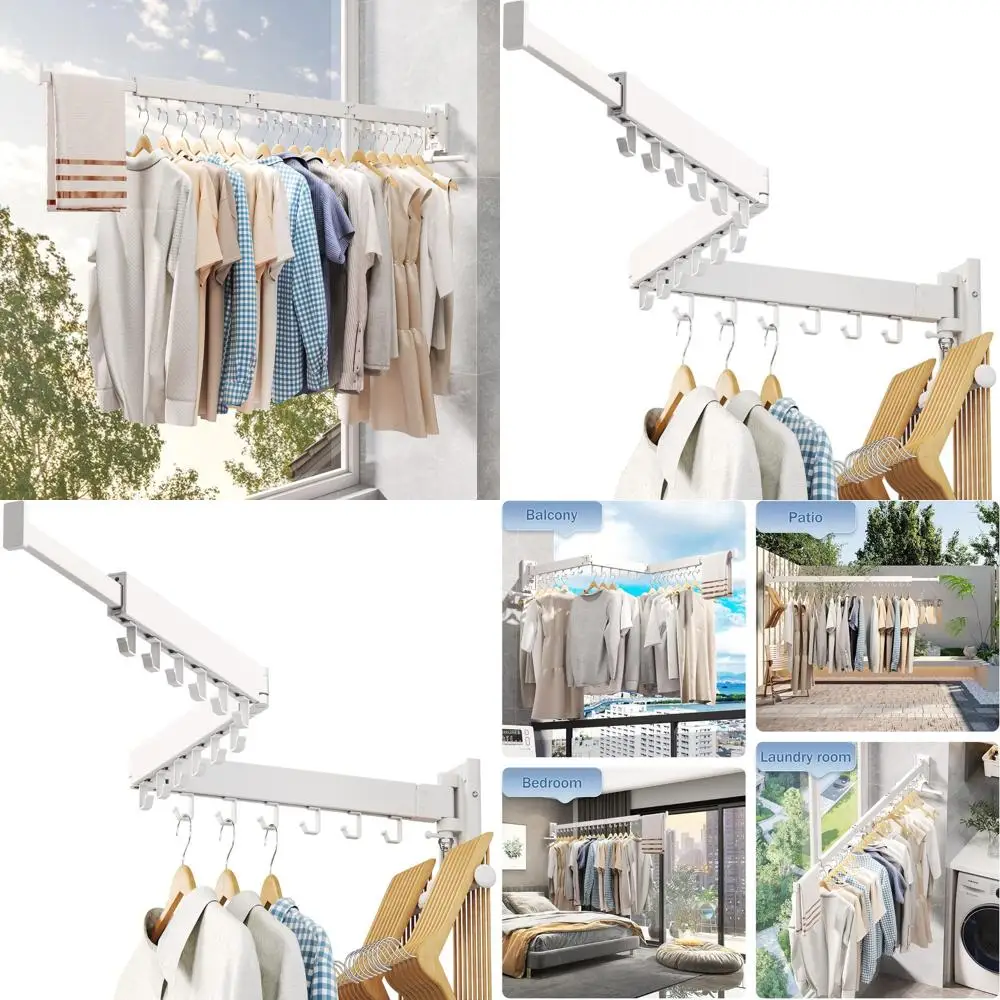 

Foldable Aluminum Wall Clothes Rack, White, Holds Up to 220lbs