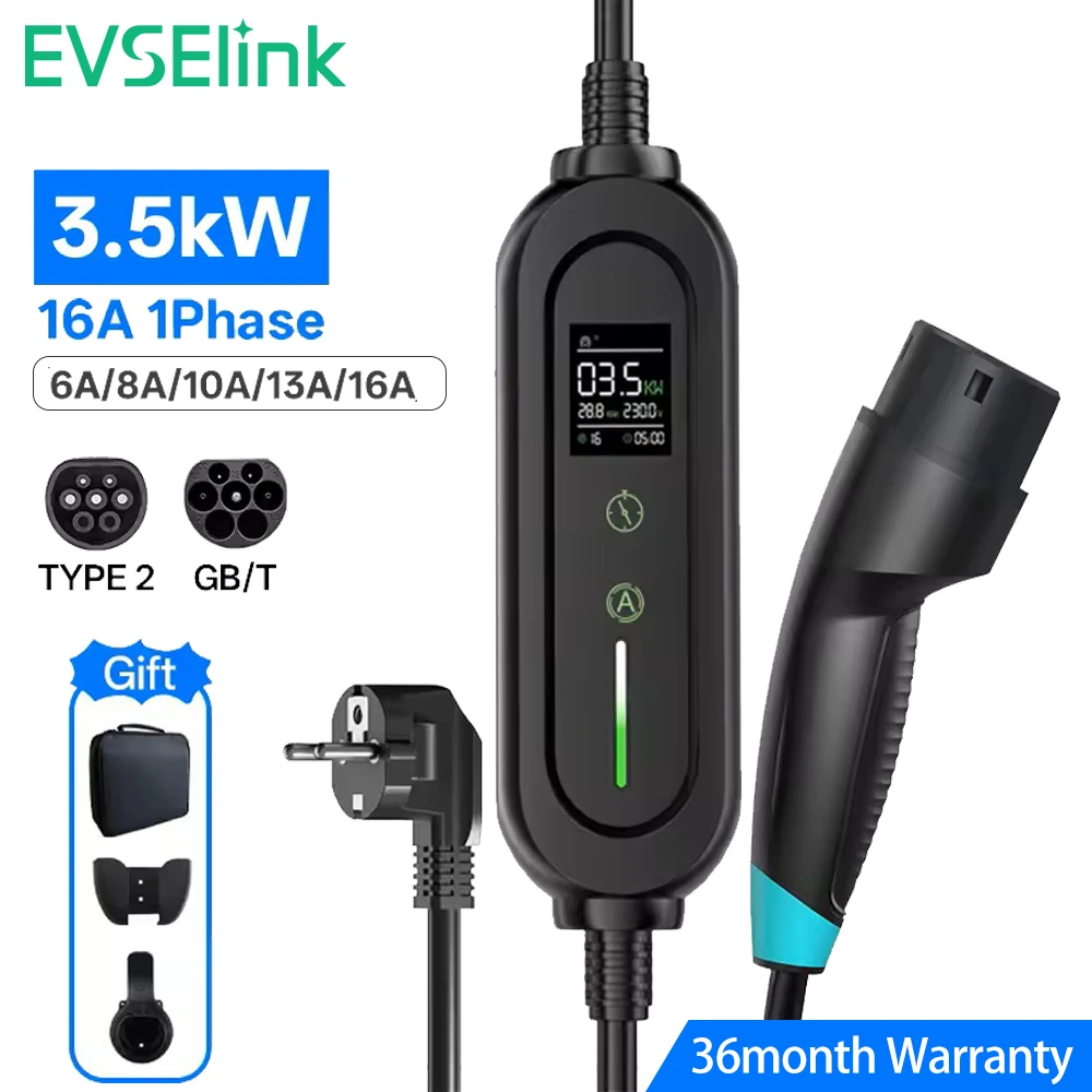 

Portable EV Charger for Type 2 Electric Vehicle 7KW GBT 16A 1Phase 3.5KW Fast Charging Station 5M Table Wallbox Car Charge