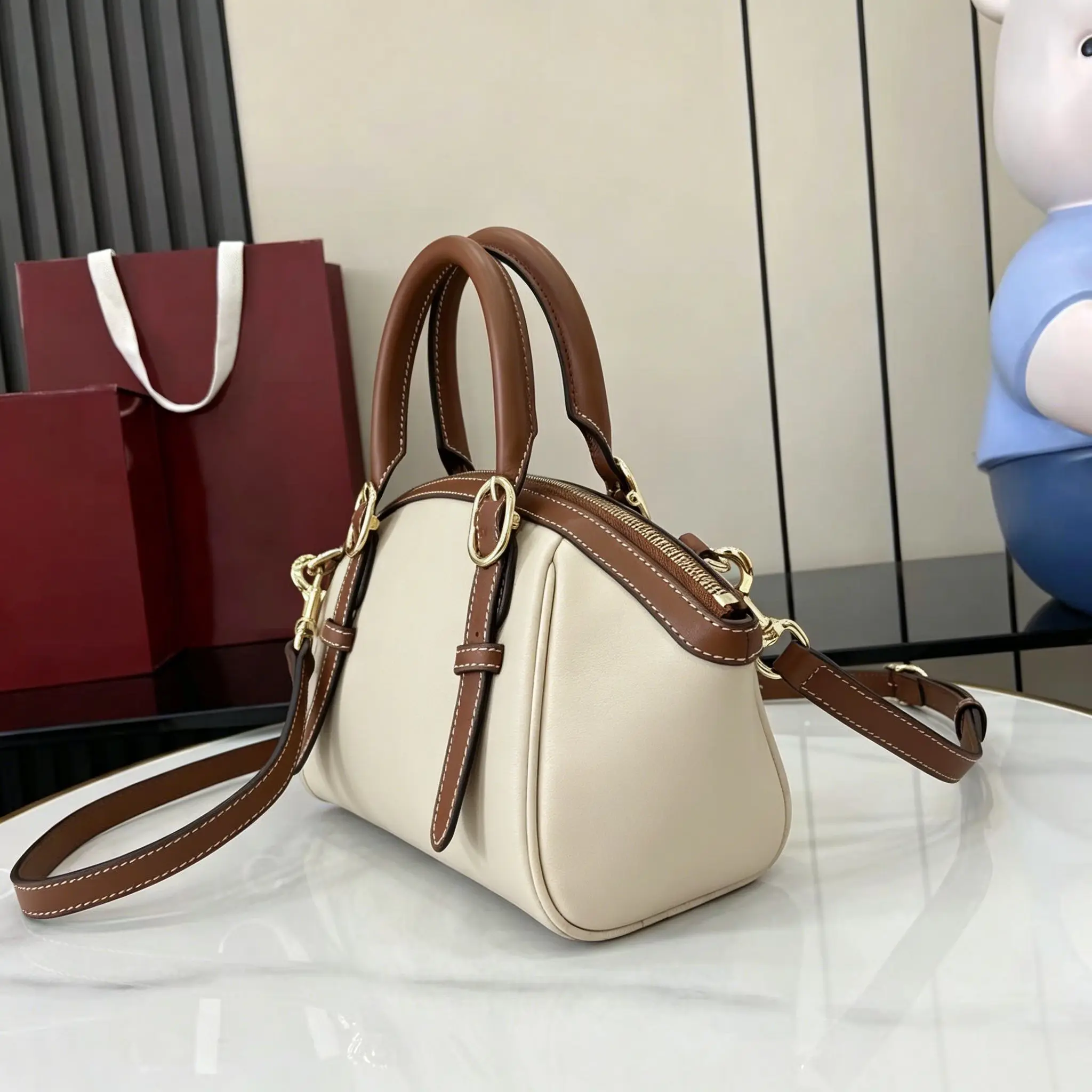 Multi Compartment Designer Women Handbag Layered PU Leather Shoulder Bag Organized Ladies Crossbody Bag Separate Pockets Top Handle Purse Classify Cosmetics Phone Wallet Cards