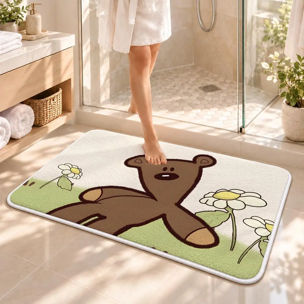 Mr. B-Bean Cartoon Floor Mat Flannel Rug Soft Non Slip Door Mat for  Bedroom Living Room Entryway Home Decor Gift