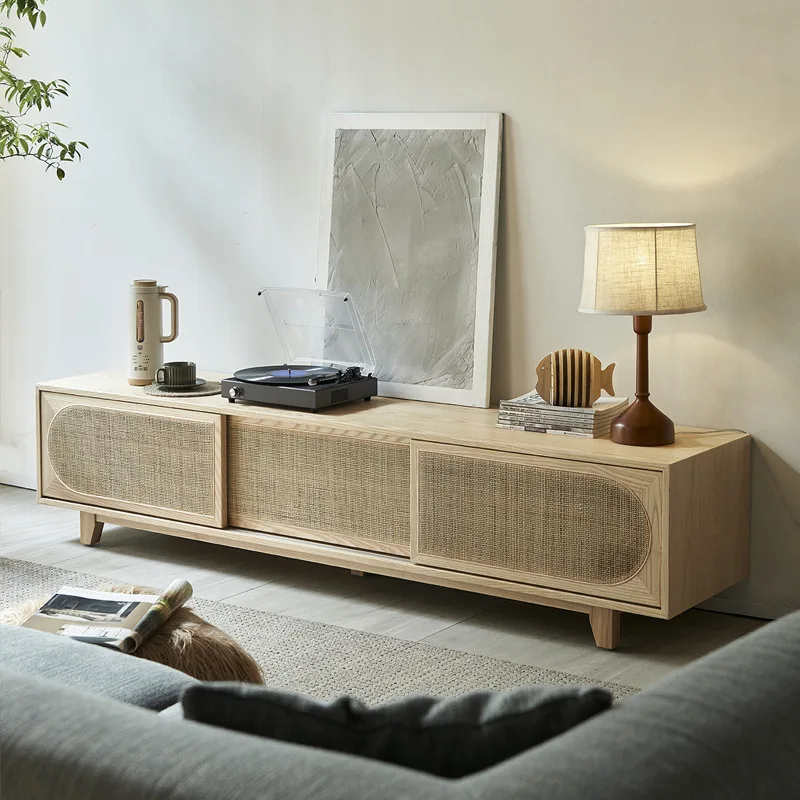 

Creative Storage TV Stands Nordic Minimalist Rattan Solid Wood Living Room TV Stands Home Audio-visual Furniture Taquilla JTT