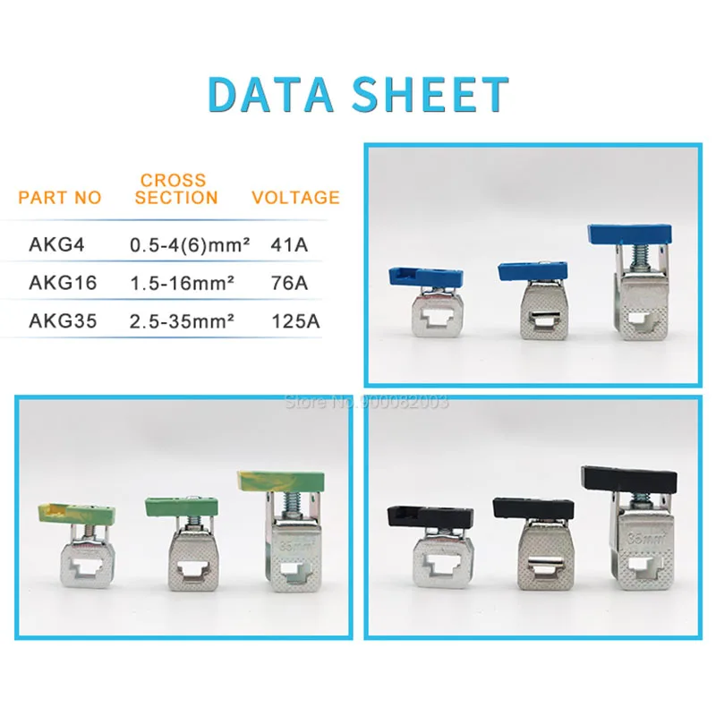 10Pcs AKG 4/16/35 Busbar Terminal Block Screw Connection 3*10mm, 6*10mm Copper Bar Wire Electrical Connector 4mm²  16mm²  35mm²