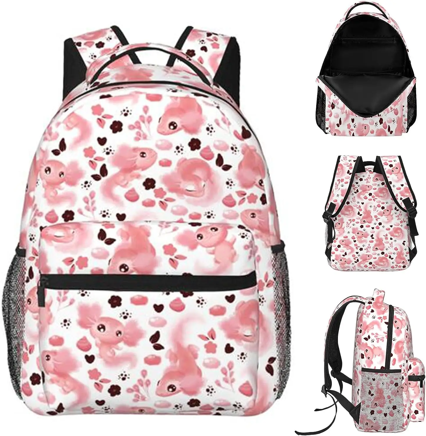 Uroczy plecak na laptopa aksolotl lekki plecak Casual Daypack z regulowane ramiączka. Uroczy różowy Axolotl