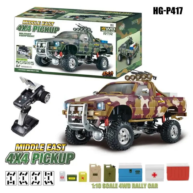 HG 1/10 P417 cztery ciężarówka typu Pickup kamuflażowe wysokiej klasy modyfikacja 2.4g zdalnego sterowania pojazdu do wspinaczki terenowej