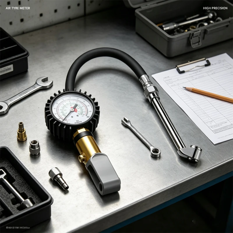 Air Tyre Meter Wear-resistant Thickened Hose Dual Scale Display Manual High Precision Stable 220PSI Tyre Pressure Gauge For Car