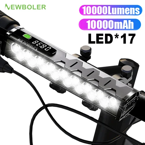 Luz de bicicleta 10000mAh 17 luz LED para bicicleta linterna LED frontal recargable 10000LM faro con banco de energía accesorios para bicicleta