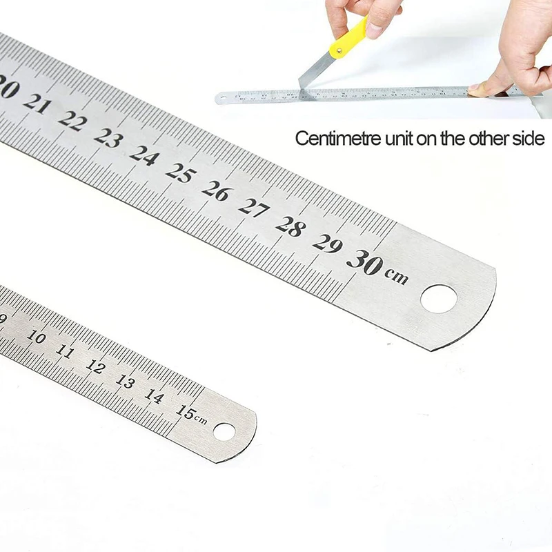 Metal Double Side Stainless Steel Straight Ruler Metric Rule Precision Hand Measuring Tool Protractor School Stationery Drafting