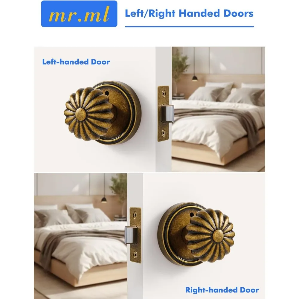 Antyczne mosiężne klamki do drzwi w stylu vintage - retro uchwyty do drzwi wewnętrznych do łazienki i sypialni, gałka ze stopu aluminium w klasycznym stylu