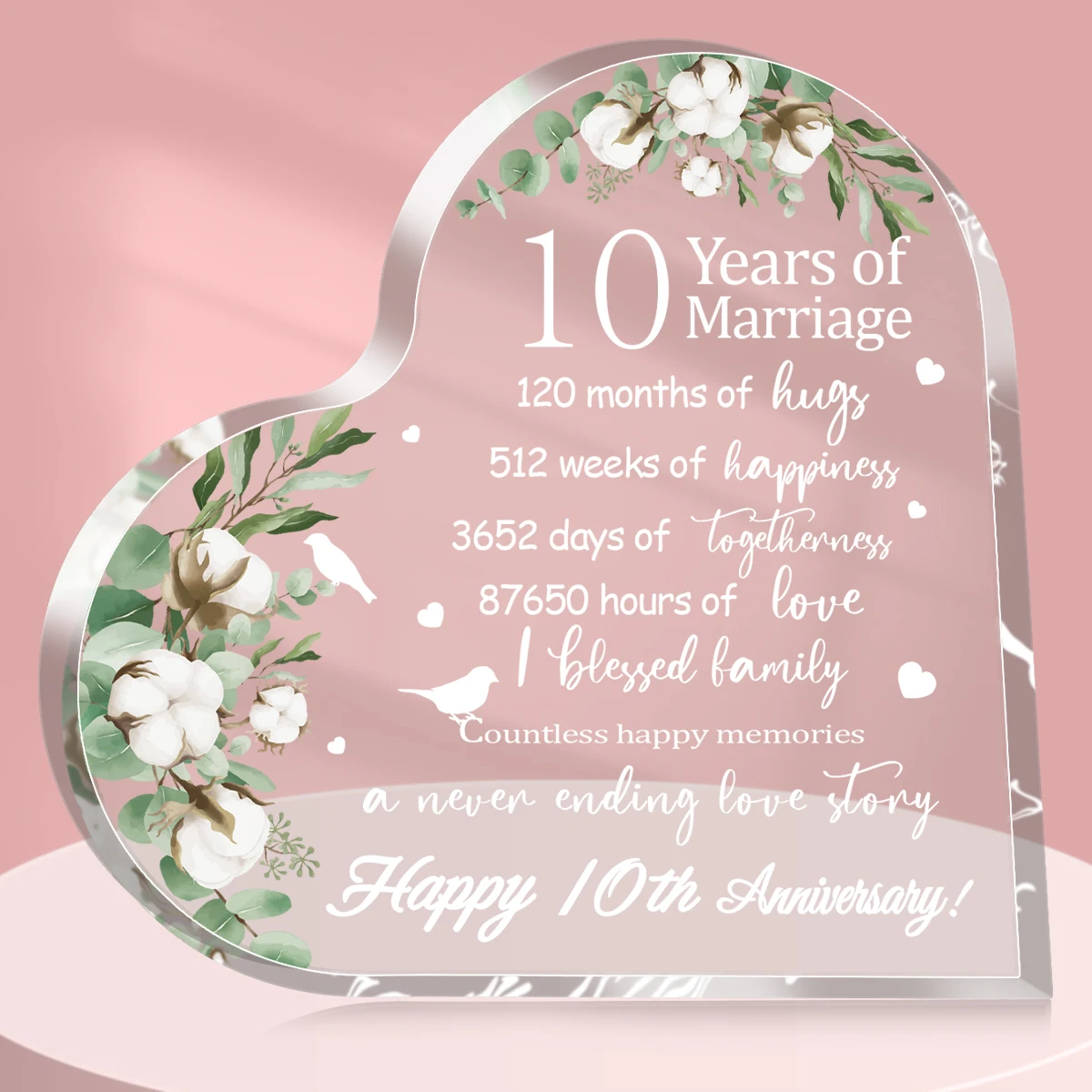 Anniversary Gift for Her Him Years of Marriage Happy Anniversary Present for Woman Acrylic Heart Plaque for Wife Husband 10-50th