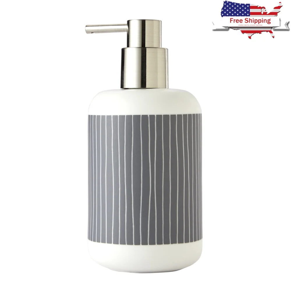 

Керамический дозатор мыла в тонкую полоску, дизайн, лосьон, жидкое мыло, современный аксессуар для ванной комнаты, домашний декор 3,20x6,84 дюйма