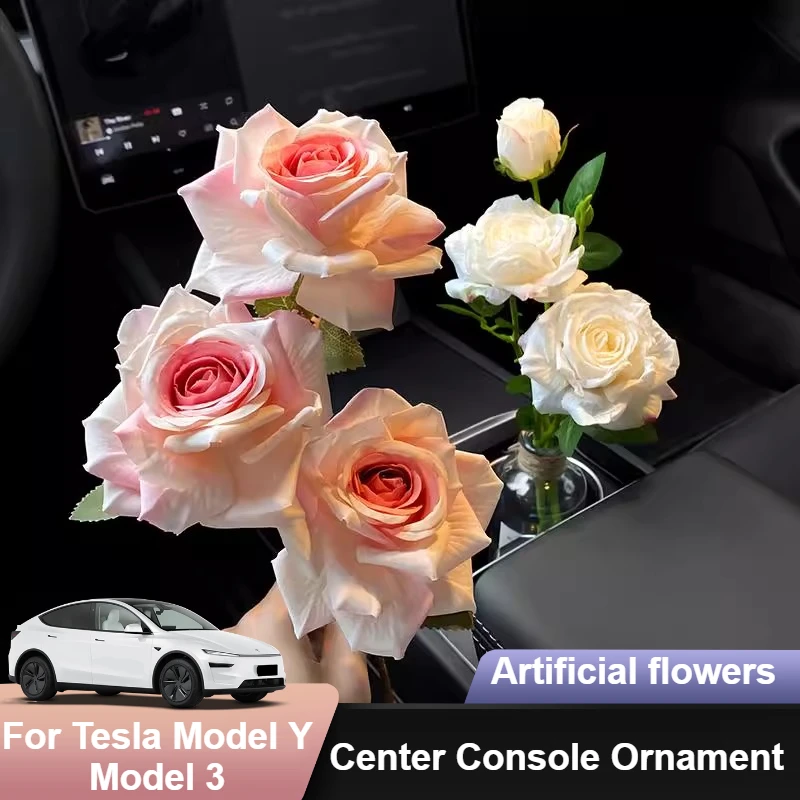 

Car Decorative Manta Rose Interior Ambient Ornament for Tesla Model Y 3 Women's Center Console Artificial Flowers Floral Bouquet