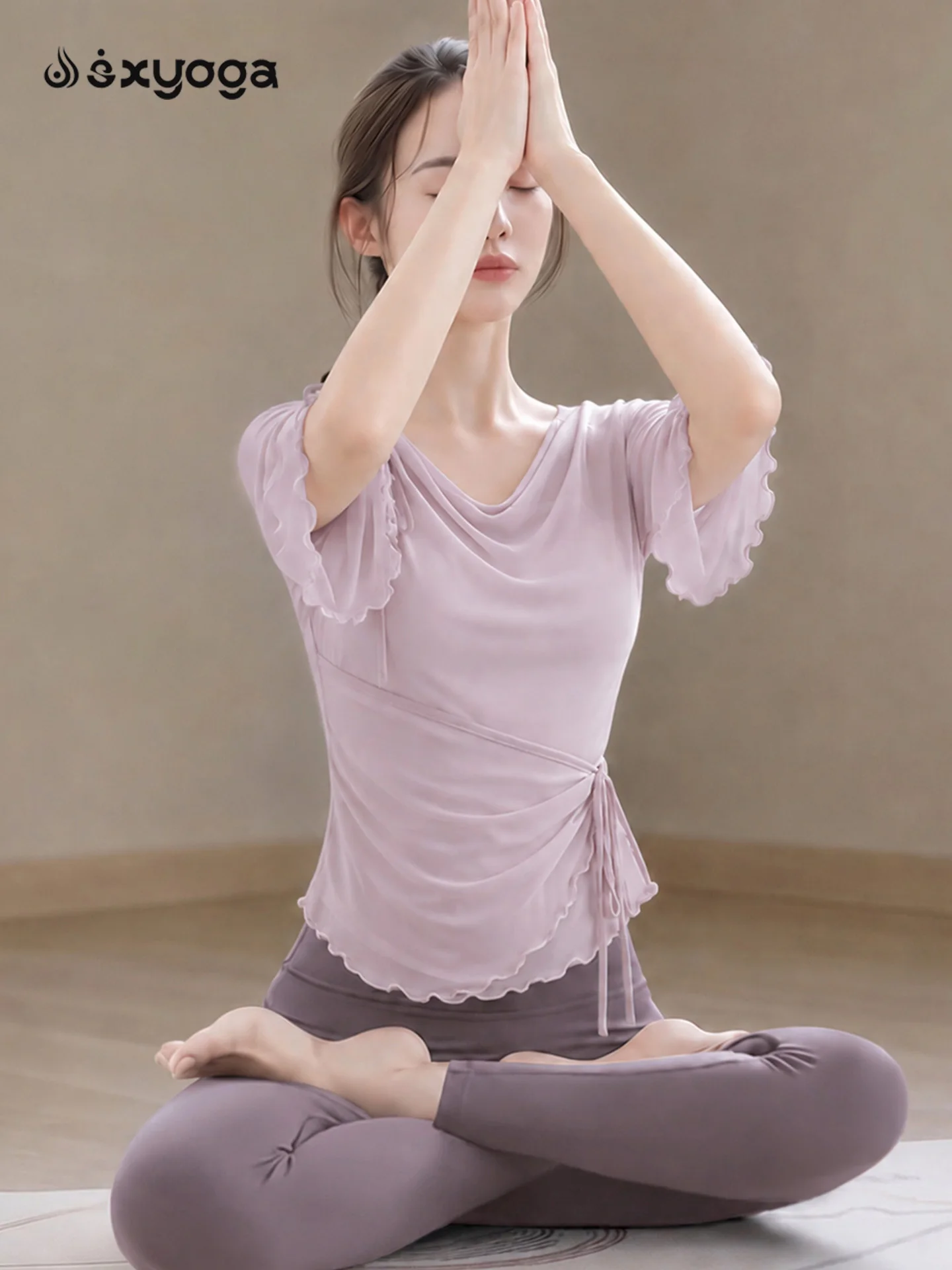 women's-purple-yoga-set-professional-dance-top-mesh-breathable-fitness-clothes-mid-sleeve-long-tight-nylon-sportswear