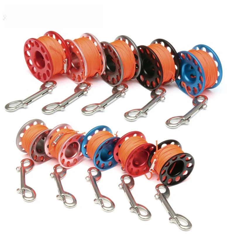 Diving Colorful Aluminum Alloy Wire Wheel with 15m 30m Flat Wire Double-ended Hook Anti-winding Device Geobar SMB
