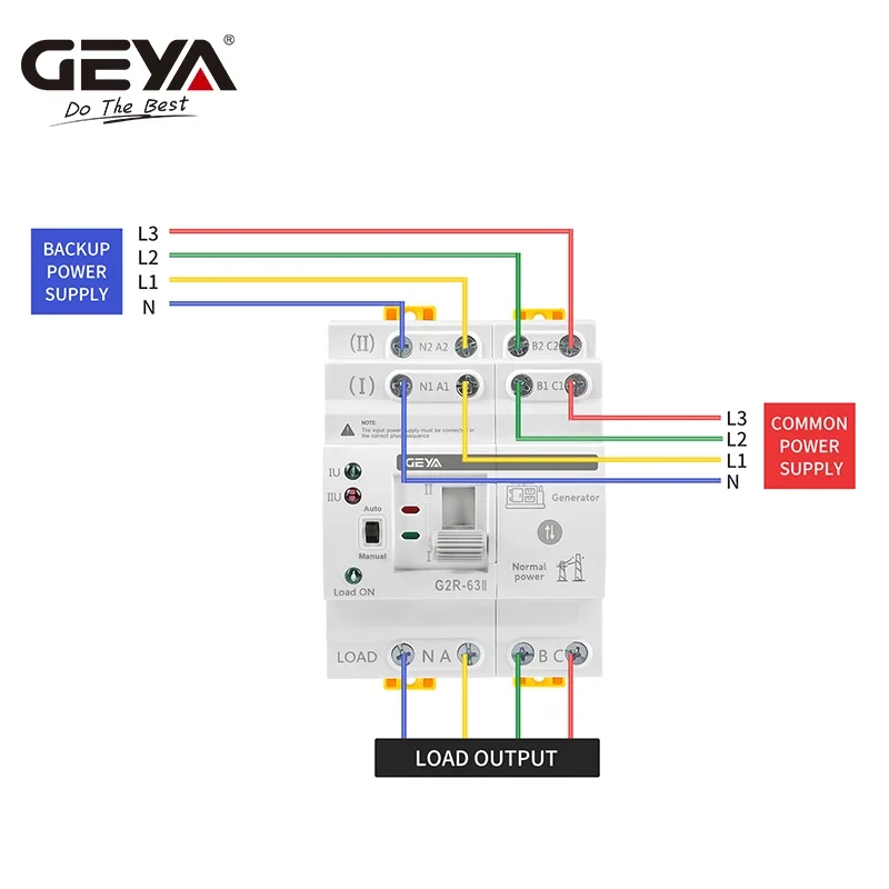 GEYA G2R ATS Automatischer Transferschalter 220V 230V DIN-Schienen-Doppelstrom-Umschalter Unterbrechungsfreie Stromversorgung 63A 110V – Detail 7