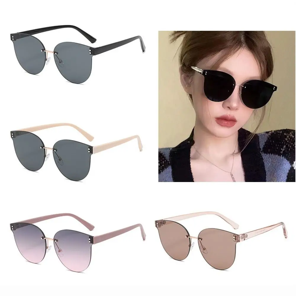 

Travel Large Frame Round Frameless Sunglasses HD Black Shades Outdoor Sunglasses UV Protective Windproof Glasses