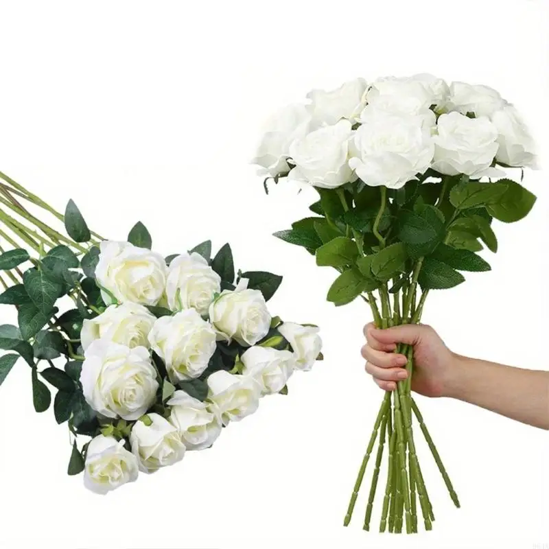 حزمة من 10 واقعية الاصطناعية الورد زهرة السيقان الطويلة لباقات الزفاف عيد الحب المنزل Decors ترتيب الزهور 964A