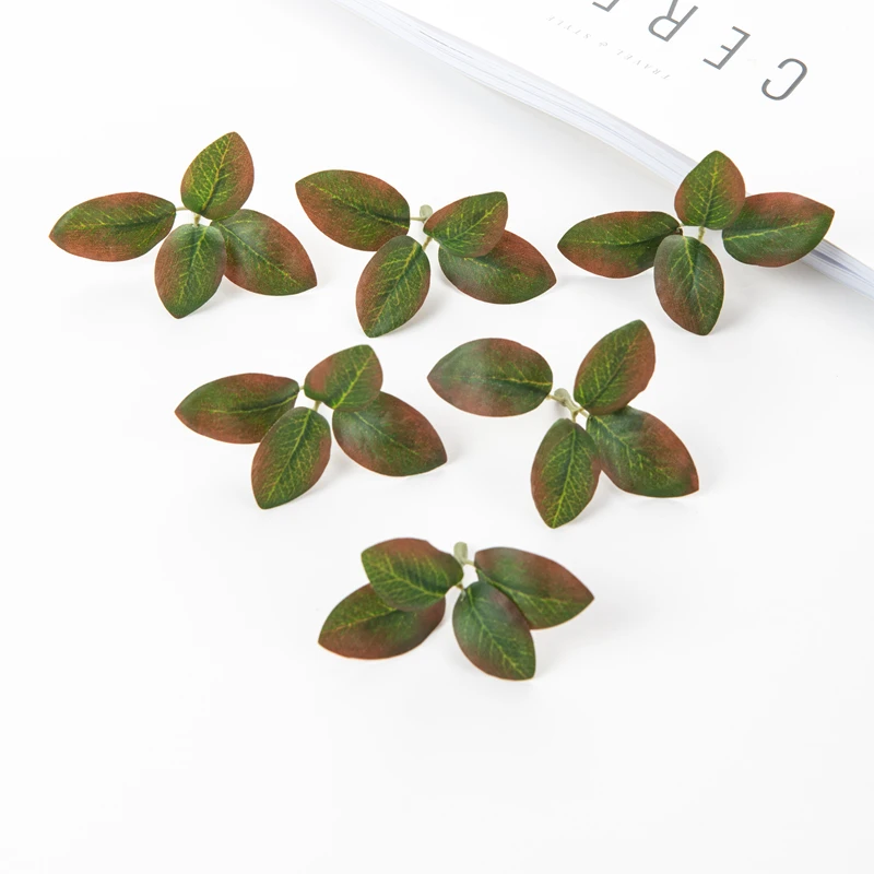 50PC Artificial Flowers Silk Tea Leaf Fake Plants DIY Scrapbook Candy Box Wedding Bridal Bouquet Christmas Home Party Decoration