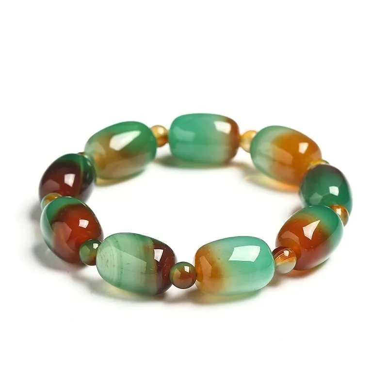 JD Natural Stone Colorful Green Peacock Agates Bracelet Women Elegant Drum Barrel Shape Jade Beads Bangles Jewelry Party Gifts
