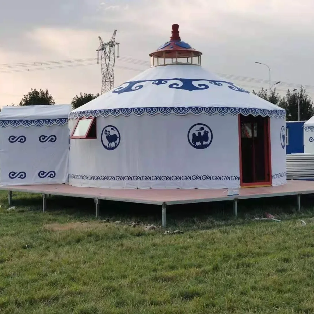 Tenda yurta mongola di lusso in vendita La struttura del telaio in acciaio può resistere al vento, mantenere caldo, spostare e prevenire la pioggia.