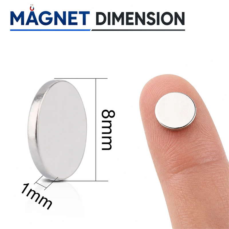 500/200/10pcs Thin Magnet 8x1mm Round Permanent Neodymium Magnets Powerful Magnetic Disc for Fridge DIY Building Scientific