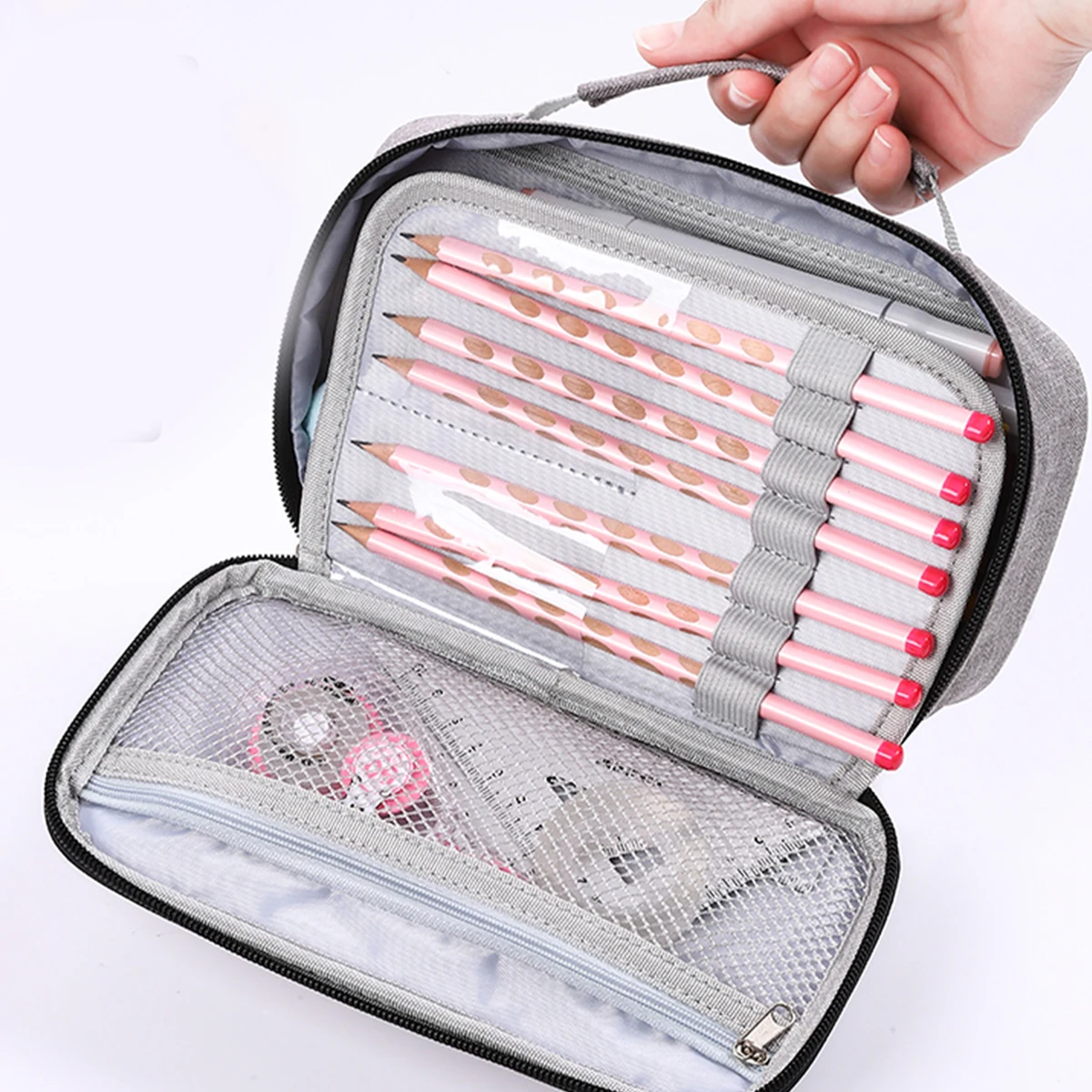 

Lightweight Multi-Layer Canvas Pencil Case Large Capacity Stationery Holder Zipper Pen Organizer For School Travel Makeup Simple