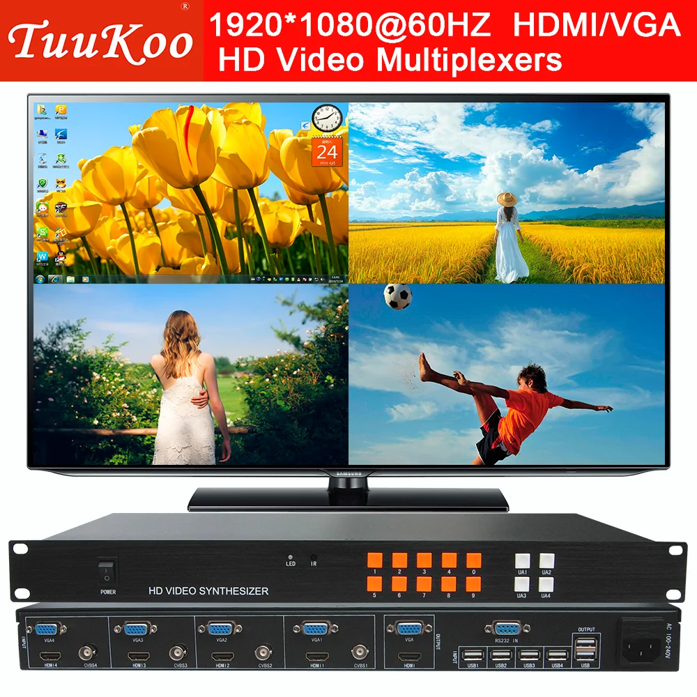 

HD-видеомультиплексоры 1920* 1080@60 ГцHDMI/вход/виход VGA, один блок дисплея одновременно отображает четыре сигнала высокой четкости