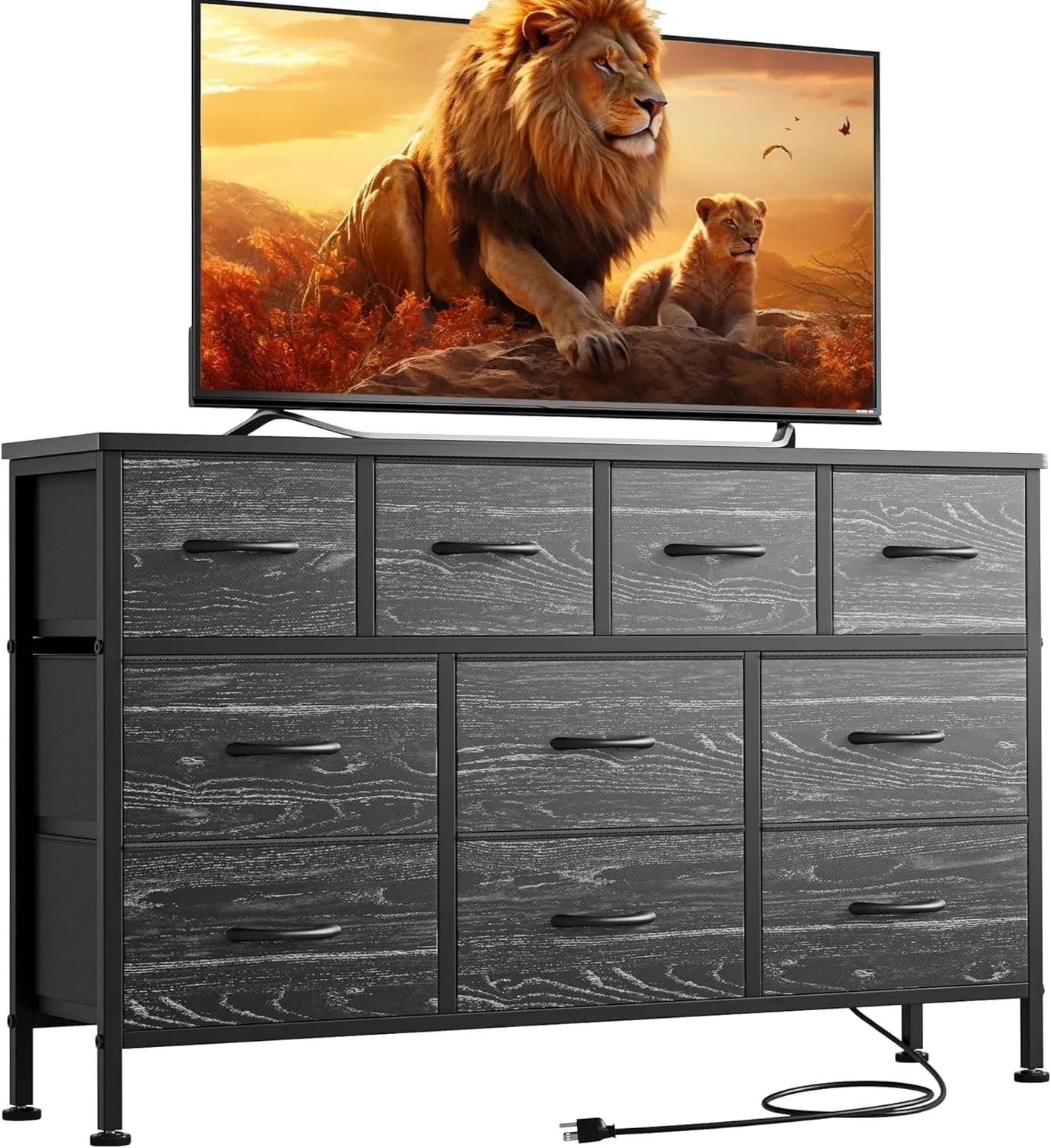 

Dresser for Bedroom 10 Drawer Dresser TV Stand with Power Outlet, Entertainment Center Chest of Drawers for 55 Inch TV, Black
