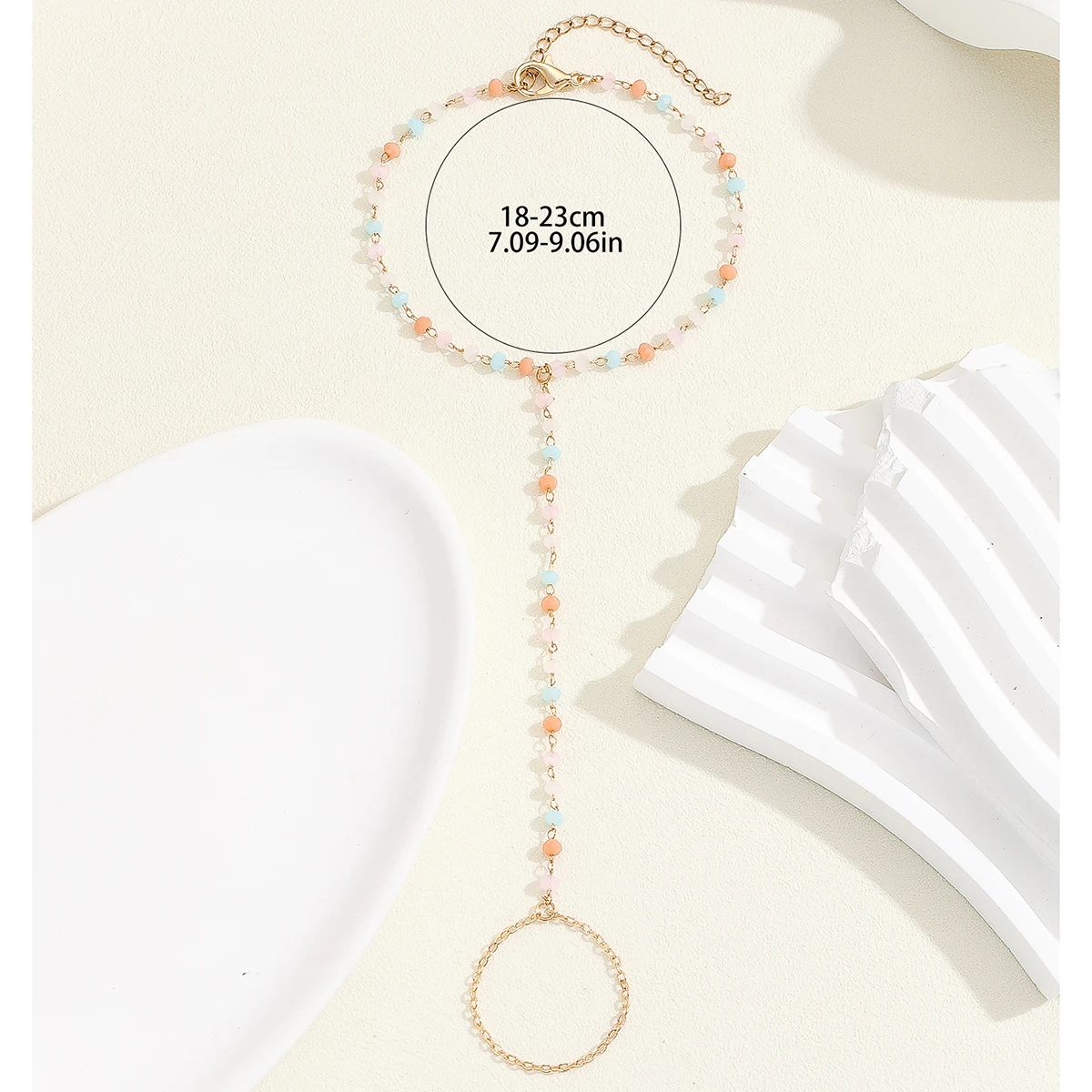 Kinitial Colorful Beads Hand Chain Slave Bracelets For Women Girls Stainless Steel Finger Ring Boho Jewelry Birthday Party Gift