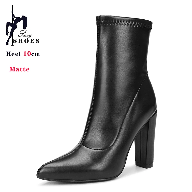 

Brand Matte Ankle Boots Women Side Zipper Stretch Middle Heel Large Size Short Boot Fashion Pointed Shoes Botas De Mujer 2024